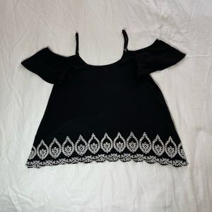 Black with white trim cold shoulder top